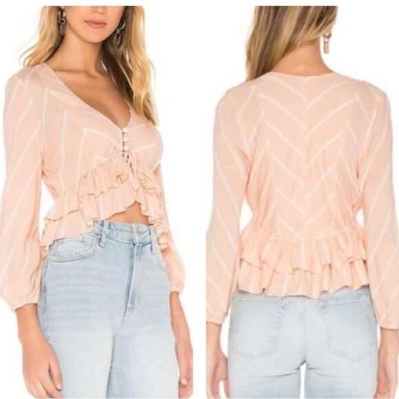FREE PEOPLE | Samifran Petal Combo Ruffle Long Sleeve Top Women’s Size Large - Picture 1 of 14